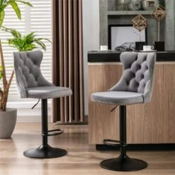 Clihome Set Of 2 Swivel Adjusatble Seat Height Velvet Barstools - Black -Elegance Barware ba6b8d9b 1160 48d9 a444 41110c6ab48e