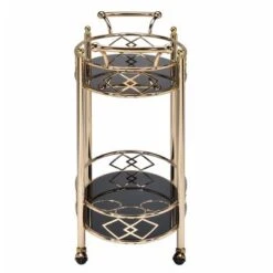 Two Tier Metal Framed Serving Cart With Designer Side Rails And Glass Shelves, Gold And Black - Metal -Elegance Barware bae3648c 0a17 4e9a ac72 d91858cf983c