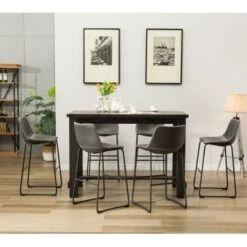 Roundhill Furniture Lotusville 7-PC Antique Black Wood Table With Faux Leather Barstools - Grey -Elegance Barware bbb473a0 e22d 4351 9157 1714bc8106e7