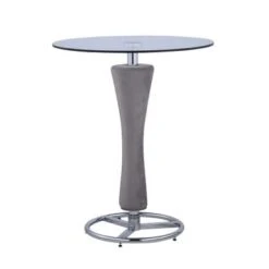 Somette Mirella Round Glass Pub Table With Upholstered Pedestal - N/A - Grey -Elegance Barware bbf711ee b033 42fd 96e6 5187bb21460b