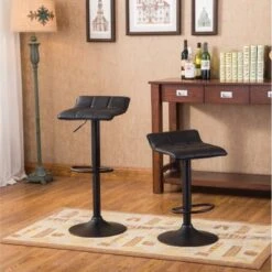 Roundhill Furniture Belham Black Metal Bar Table And Adjustable Swivel Stools 3-piece Set - Black -Elegance Barware bc5c84d5 2ffd 4820 b7ac 7b89c5553224