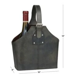 Leather 2 Bottle Wine Holder With Carrying Handle - Brown - 5.65 X 10.25 X 13.30 -Elegance Barware bd4a2705 4d89 46da 9da2 8a6f47395ad5