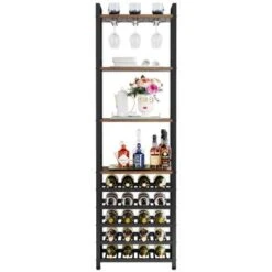 Lee 9-Tier Freestanding Floor Wine Rack, 20-Bottle Wine Bakers Rack With Glass Holder And Storage Shelves - Brown -Elegance Barware bd84e7ed 36e7 431c aecd 794f71fd908c