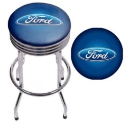 Ford Chrome Ribbed Bar Stool - Ford Oval Logo - Ford Oval Logo- Ribbed -Elegance Barware bd901668 63d5 48bd 844e 7345d5396d13
