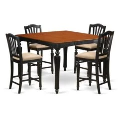 Black & Cherry Finish Natural Rubberwood 5-piece Dining Pub Set -Counter-height Square Table- 4 Chairs(Seat's Type Options) - CHEL5-BLK-W -Elegance Barware be1e4b55 f776 410b b971 616843066665