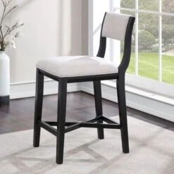 Burbank Solid Wood Counter Stool By Greyson Living - Gray Fabric -Elegance Barware bf2e3176 6059 46b5 92b7 878809e370ff