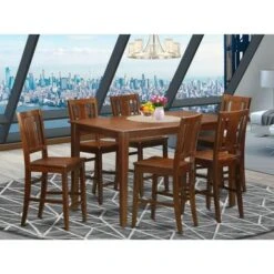 7-Pieces Rubberwood Counter-height Dining Room Pub Set - A Table With 6 Chairs In Mahogany Finish (Seat's Type Options) - DUBU7H-MAH-LC -Elegance Barware bfc62611 32c6 433e 8e8f ec652d2a7074