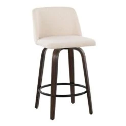 Carson Carrington Vallberga 26" Counter Stool With Walnut-Glazed Wood Base (Set Of 2) - Grey Noise Fabric/Round Black Footrest -Elegance Barware bfd686b9 12ea 4622 8a07 e248df04050c