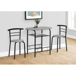 Dining Table Set/ 3pcs Set/ Small/ 32" L/ Kitchen/ Metal/ Laminate/ Grey/ Black/ Contemporary/ Modern