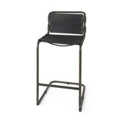 Berbick Black Genuine Leather W/Dark Grey Frame Counter Stool - Single - Dark Brown - Counter Height -Elegance Barware c0cad7ea caa4 42a7 9315 02a69b7dedca