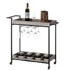 Vintiquewise Metal Wine Bar Serving Cart With Rolling Wheels, Wine Rack, And Glass Holder - Black