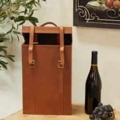 Leather Modern Wine Holder - 9 X 5 X 16 - Tan