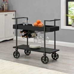 FirsTime & Co. Factory Row Industrial Farmhouse Wheeled Bar Cart - Gray -Elegance Barware c2b9b3d3 8d14 4282 b5cd 7f2d7402863d