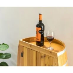Vintiquewise Half Barrel Cabinet Wine Storage With Lockable Double Doors - Brown -Elegance Barware c2d93b43 5153 43c5 aae6 cfb8f58be81d