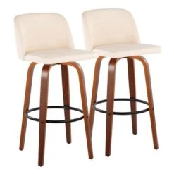 Carson Carrington Vallberga 30" Fixed-Height Bar Stool With Walnut Wood Base (Set Of 2) - Grey Noise Fabric/Round Black Footrest -Elegance Barware c3182ab6 be1e 466a a92e 4fa785b8126c