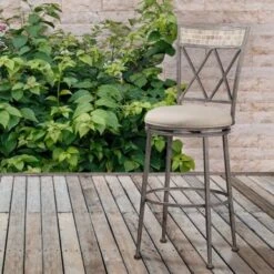 Hillsdale Furniture Milestone Indoor/Outdoor Swivel Counter Stool In Aged Pewter Finish - Single - Silver - Counter Height -Elegance Barware c31f1c9b c311 42ab ae18 9cd95e92cb1a