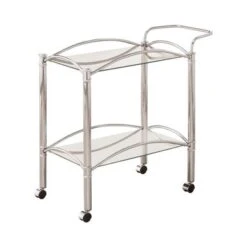 Coaster Furniture Shadix Chrome And Clear 2-tier Serving Cart - Chrome - Metal/Glass -Elegance Barware c33d6d01 0b85 4072 a338 443f61f1c054