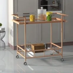Ambrose Industrial Glass Bar Cart With Shelves By Christopher Knight Home - Iron/Glass - Rose