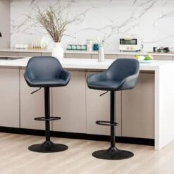 Glitzhome 42"H Mid-Century Adjustable Faux Leather Swivel Bar Stools - Single - Hunter Green -Elegance Barware c4261230 586a 43ae bf19 f1585277d8a4