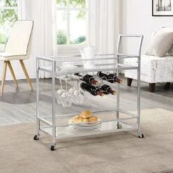 FirsTime & Co. Francesca Bar Cart, Metal Frame, Wood/Glass Top - Gold & Wood -Elegance Barware c5f4001b 673a 48e6 becd b0448d1adfa4