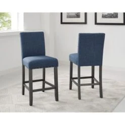 Biony Espresso Wood Counter Height Dining Set With Fabric Nailhead Stools - Blue -Elegance Barware c6155d76 780b 438b a937 73ebd9c10198