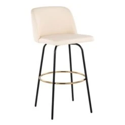 Silver Orchid Vallberga 30" Fixed-Height Bar Stool With Metal Base & Round Gold Footrest (Set Of 2) - Cream Noise Fabric/Black Metal Base -Elegance Barware c625f28c 3dc2 47db b254 2701b9c4027f