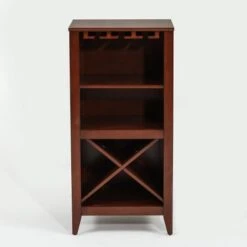 Walnut Finish Wine Storage Cabinet - 36" H X 17.5" W X 13.38" D - Veneer/MDF -Elegance Barware c6a432ce 2c9f 450f a8f6 195ee99eb70c