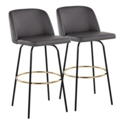 Silver Orchid Vallberga 30" Fixed-Height Bar Stool With Metal Base & Round Gold Footrest (Set Of 2) - Cream Noise Fabric/Black Metal Base -Elegance Barware c6b88511 2eff 45b4 a9ef 92b6e012a245