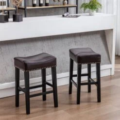 Wooden Height 26" Backless Faux Leather Stools,Set Of 2 - Black -Elegance Barware c6c1756f 038f 4e62 8295 033664c5d397