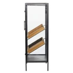 Black Metal 10 Or 15 Bottle Standing Wine Rack With Wine Glass Holders And Wood Accents - 14"W X 21"L X 41"H - Black -Elegance Barware c6fd1f8f 9cb2 4404 aa51 e7063ff558ab