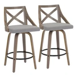 The Gray Barn Charlotte 26" Fixed-Height Counter Stool With Round Footrest (Set Of 2) - Grey Fabric/Light Grey Wood/Black Footrest -Elegance Barware c73f3e7f fe28 4330 bb39 5c300d5d3a5b