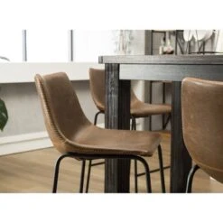 Roundhill Furniture Lotusville 7-PC Antique Black Wood Table With Faux Leather Barstools - White -Elegance Barware c756908b edd9 43ae a50f 457853b55be9