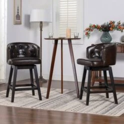 Jennifer Taylor Home Davidson Faux Leather Swivel Low Back Counter And Bar Stool - Set Of 2 - Vintage Black Brown Faux Leather - Bar Height -Elegance Barware c7eb66eb 6f0c 4037 882b a5280089cf3e