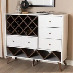 Mid-Century Wine Cabinet By Baxton Studio - White -Elegance Barware c810032d 50be 41f4 9a15 c742c7422795