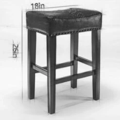 Wooden Height 26" Backless Faux Leather Stools,Set Of 2 - Black -Elegance Barware c8205ab1 9cb6 44ea 8787 f9a570572f39