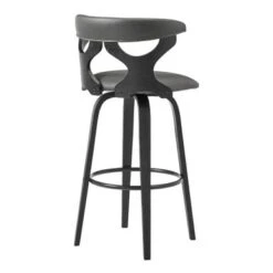 Zenia Modern Faux Leather And Wood Swivel Bar/Counter Stool - Grey & Walnut - Bar Height -Elegance Barware c84259a7 6f2b 4fc1 9c97 0cf32dcce05d