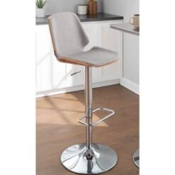Carson Carrington Vihti Walnut Wood Adjustable Swivel Bar Stool - Grey -Elegance Barware c91a7c12 c009 4421 bbaf 64787fc89c10