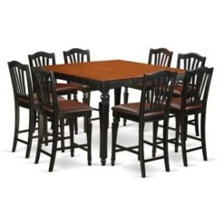 9-pieces Square Dining Room Pub Set -a Table And 8 Counter-height Chairs - Black And Cherry Finish (Seat's Type Options) - CHEL9-BLK-C -Elegance Barware c93686c6 29e5 4879 8d4e 426cd5a17e28