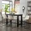 Roundhill Furniture Lotusville 7-PC Antique Black Wood Table With Faux Leather Barstools - White