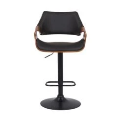 Aspen Adjustable Swivel Faux Leather And Wood Bar Stool With Metal Base - Black, Walnut, And Black -Elegance Barware cb0800fd 4613 4fae b080 090fa3b7d47c