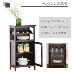 HOMCOM Wine Storage Cabinet With 4 Bottle Wine Rack, Open Shelf, Acrylic Door Cabinet With Adjustable Shelf - 19" L X 12.75" D X 37.5" - Espresso -Elegance Barware cb6fc45f a30d 400b 8418 80b22db95c4e