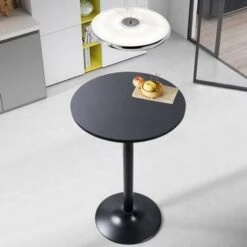 Homall Bistro Pub Table Round Bar Height Cocktail Table Metal Base MDF Top Obsidian Table With Black Leg 23.8inch Top - White -Elegance Barware ccf512a9 463c 4732 a2d4 6512424225d2
