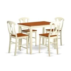 East West Furniture Acacia Wood 5-piece Counter-height Set - A Dining Table And 4 Wooden Chairs ( Finish Option) - YAKE5-BLK-W -Elegance Barware ce3940a9 99c2 4614 8d0f 7c09c10aed3b