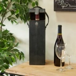 Leather Modern Wine Holder - 5 X 5 X 19 - Tan -Elegance Barware ce899d8b 349c 42bd b437 41788c2b9de4