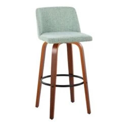 Carson Carrington Vallberga 30" Fixed-Height Bar Stool With Walnut Wood Base (Set Of 2) - Grey Noise Fabric/Round Black Footrest -Elegance Barware ce94f641 e187 4b25 b7c5 618f8794465c