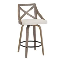 The Gray Barn Charlotte 26" Fixed-Height Counter Stool With Round Footrest (Set Of 2) - Grey Fabric/Light Grey Wood/Black Footrest -Elegance Barware cef91711 86e4 4c82 961e 96152e980446