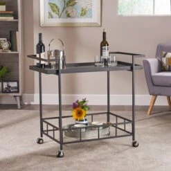 Ambrose Industrial Glass Bar Cart With Shelves By Christopher Knight Home - Iron/Glass - Rose -Elegance Barware cfc7e145 159b 4b44 91a7 21e3d73a375d