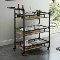Industrial Antique Black/Oak Serving Cart
