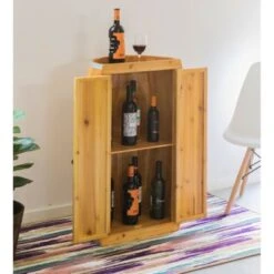 Vintiquewise Half Barrel Cabinet Wine Storage With Lockable Double Doors - Brown -Elegance Barware d0435599 5078 4010 8df6 bc2b370e3a41
