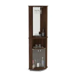 Boahaus Glasgow Corner Bar, Glass Door, Back Mirror, Cup Holder, 02 Shelves - Brown - MDF/Laminate -Elegance Barware d0813a34 2128 4fea 82bc dce3aa89af82